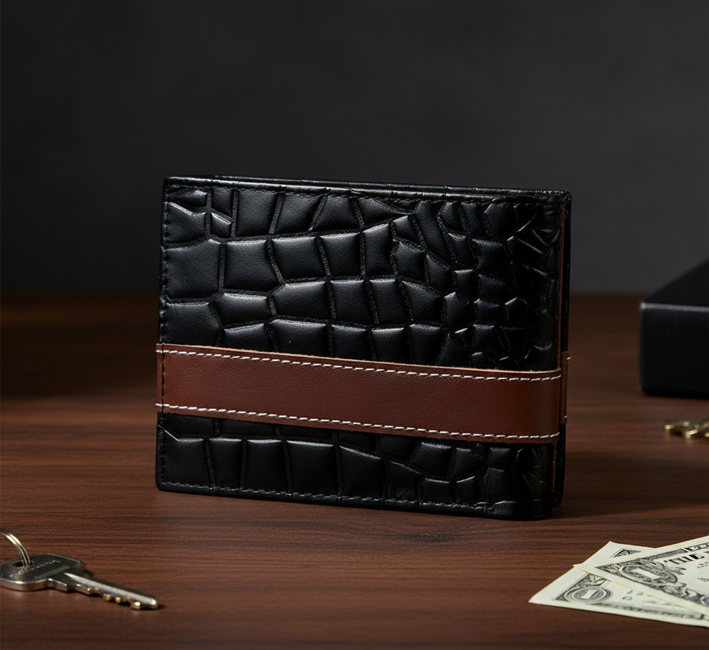 Executive Croc-Embossed Cow Leather Slim Bifold Wallet