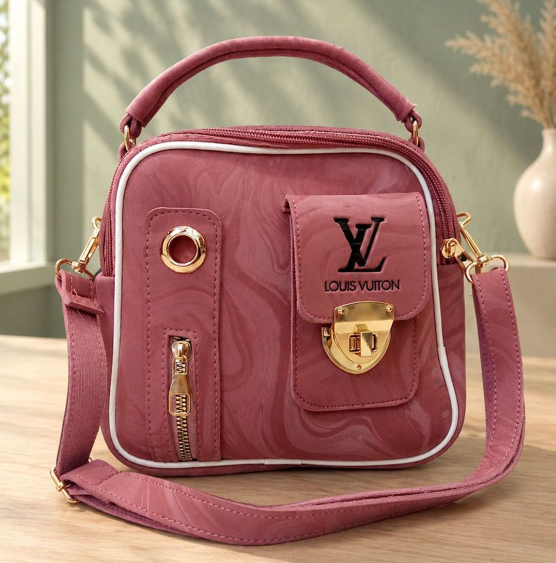 Trendy Pink Marble-Textured Mini Crossbody Bag
